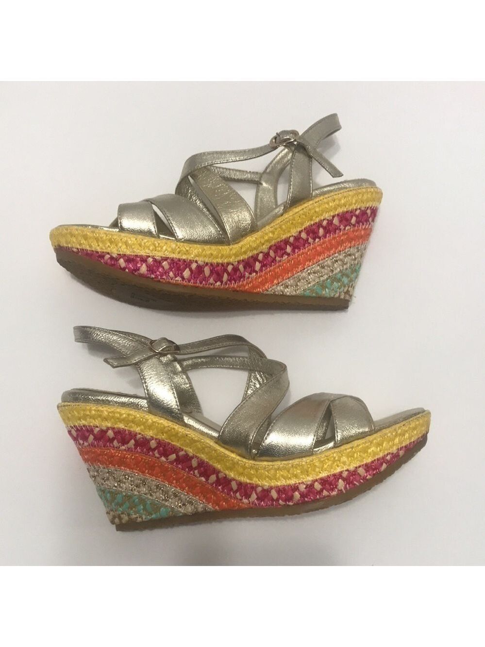 𝅺ERIC JAVITS EFFIE BRAIDED RAFFIA WEDGED SANDAL 6M
